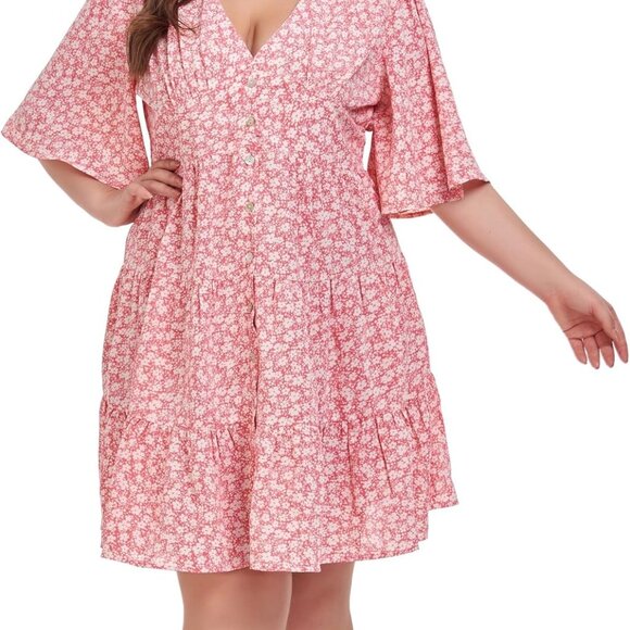 Plus Size Floral Button Down Dress Women Lightweight Chiffon Casual - Picture 2 of 6